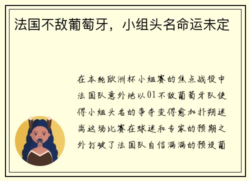 法国不敌葡萄牙，小组头名命运未定